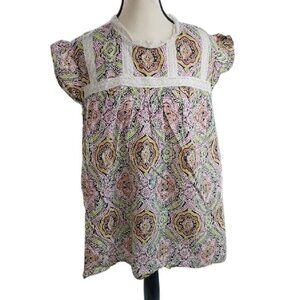 Lane Bryant Blouse Multicolor Flutter Sleeve Bib Collar Womens Plus Size 22